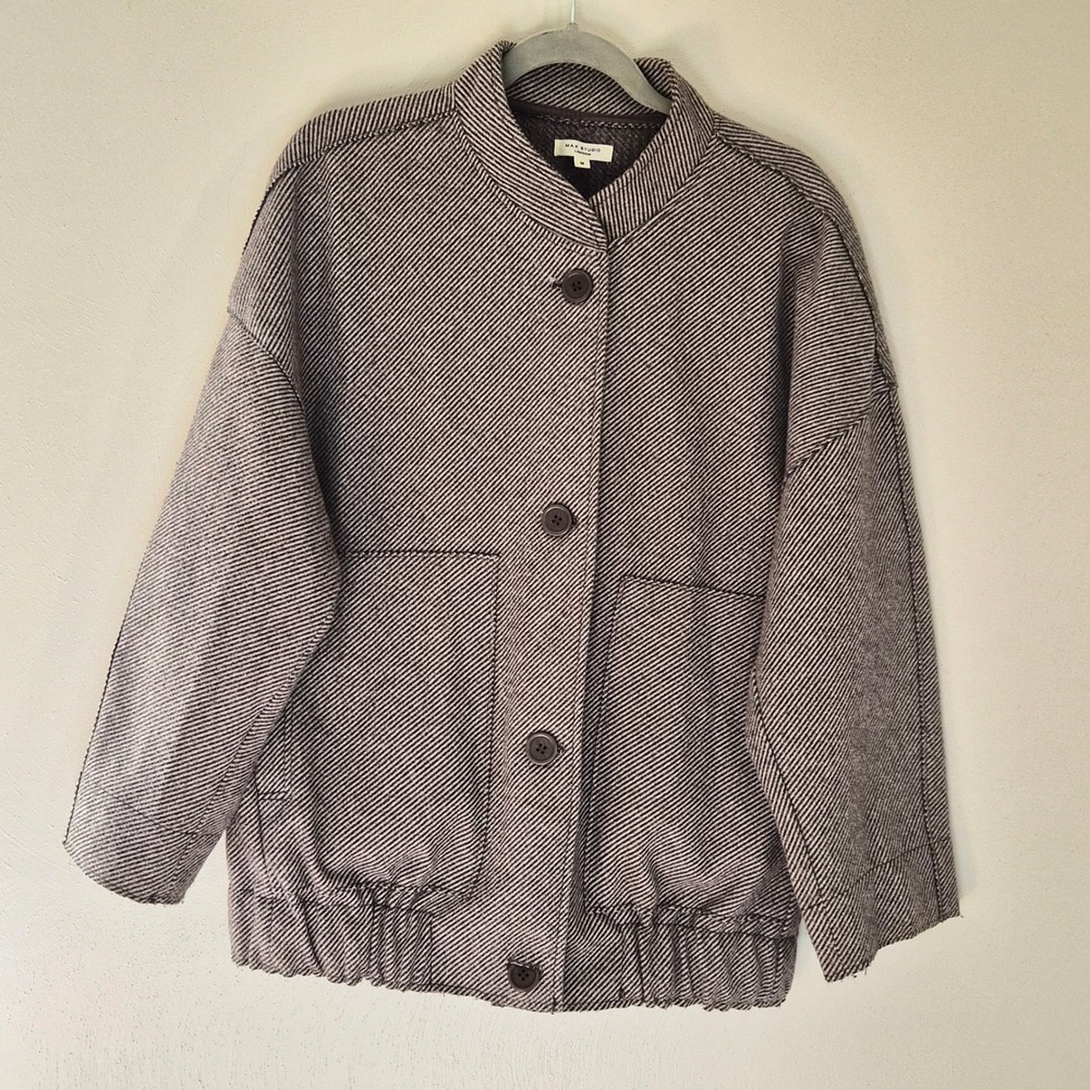 Max Studio London Striped Fleece Jacket Medium Brown Cabincore Heritage Fall